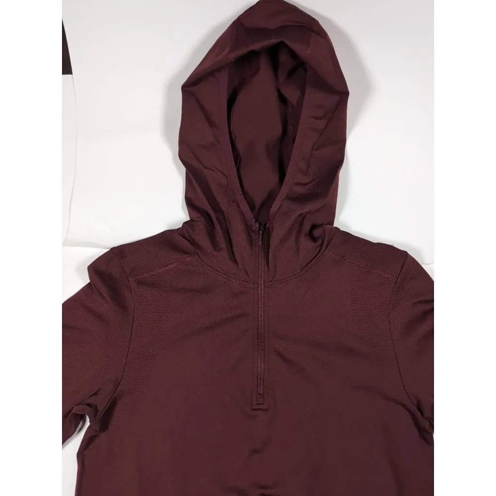 The North Face Red Stripe Secondskin Seamless 1/4 Zip Hooded Pullover Medium - Picture 3 of 9